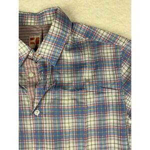 BOSS Orange Men's Plaid Long Sleeve Button Up Shirt Size Medium Blue Red‎